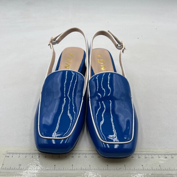 YDN Blue Square Toe Block Low Heels Slingback Formal Loafer Dressy Shoes Pump - Picture 3 of 8